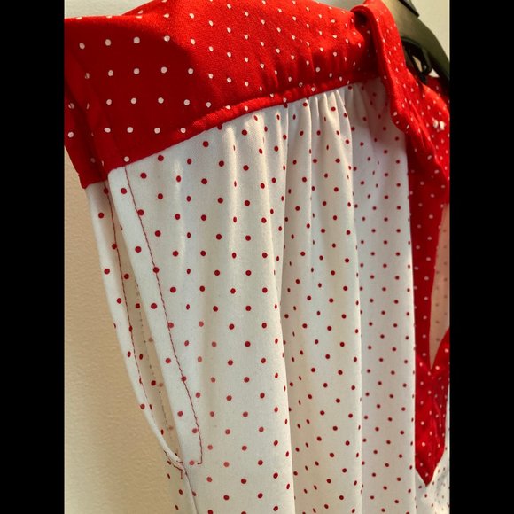 Vintage White & Red Polka Dot Sleeveless Dress Sz S/M Full Circle Skirt - Picture 6 of 13